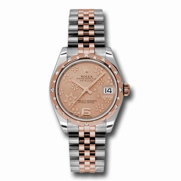 Rolex Datejust 31mm - Ref: 178341 pchfj - Pink Champagne Floral Dial & Diamond Bezel, Two Tone Stainless Steel & 18K Rose Gold Jubilee Bracelet Women's Watch