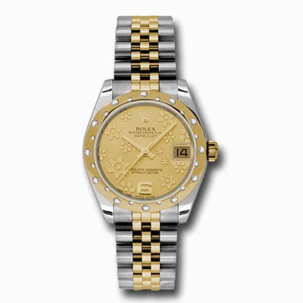 Rolex Datejust 31mm - Ref: 178343 chfj - Champagne Floral Dial & Diamond Bezel, Two Tone Stainless Steel & 18K Yellow Gold Jubilee Bracelet Women's Watch