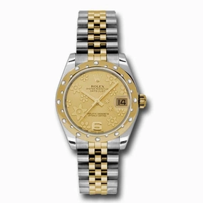 Rolex Datejust 31mm - Ref: 178343 chfj - Champagne Floral Dial & Diamond Bezel, Two Tone Stainless Steel & 18K Yellow Gold Jubilee Bracelet Women's Watch