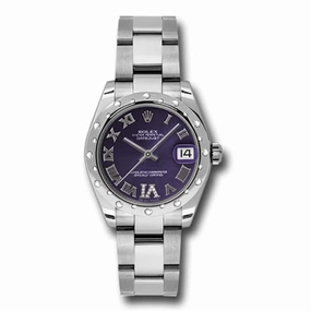 Rolex Datejust 31mm - Ref: 178344-0016 - Purple Dial & Diamond Bezel, Stainless Steel Oyster Bracelet Women's Watch