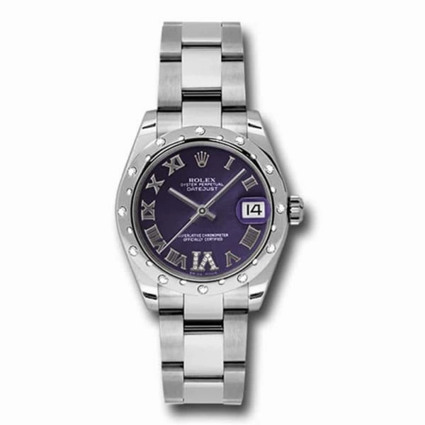 Rolex Datejust 31mm - Ref: 178344-0016 - Purple Dial & Diamond Bezel, Stainless Steel Oyster Bracelet Women's Watch