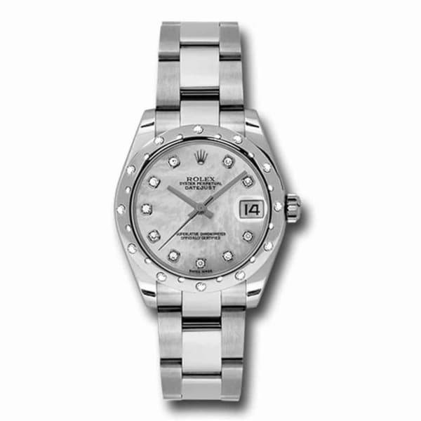 Rolex Datejust 31mm - Ref: 178344-0064 - Silver Mother of Pearl Dial & Diamond Bezel, Stainless Steel Oyster Bracelet Women's Watch
