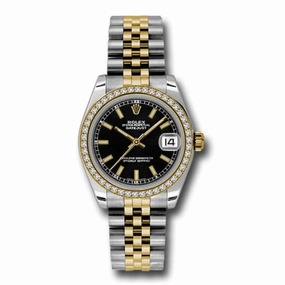 Rolex Datejust 31mm - Ref: 178383 bkij - Black Stick Dial & Diamond Bezel, Two Tone Stainless Steel & 18K Yellow Gold Jubilee Bracelet Women's Watch