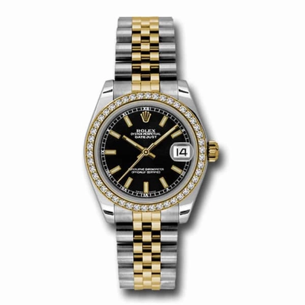 Rolex Datejust 31mm - Ref: 178383 bkij - Black Stick Dial & Diamond Bezel, Two Tone Stainless Steel & 18K Yellow Gold Jubilee Bracelet Women's Watch