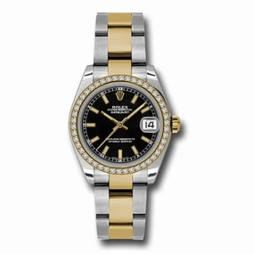 Rolex Datejust 31mm - Ref: 178383 bkio - Black Stick Dial & Diamond Bezel, Two Tone Stainless Steel & 18K Yellow Gold Oyster Bracelet Women's Watch
