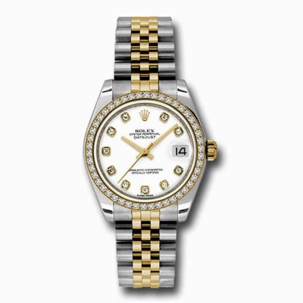 Rolex Datejust 31mm - Ref: 178383 wdj - White Diamond Dial & Diamond Bezel, Two Tone Stainless Steel & 18K Yellow Gold Jubilee Bracelet Women's Watch