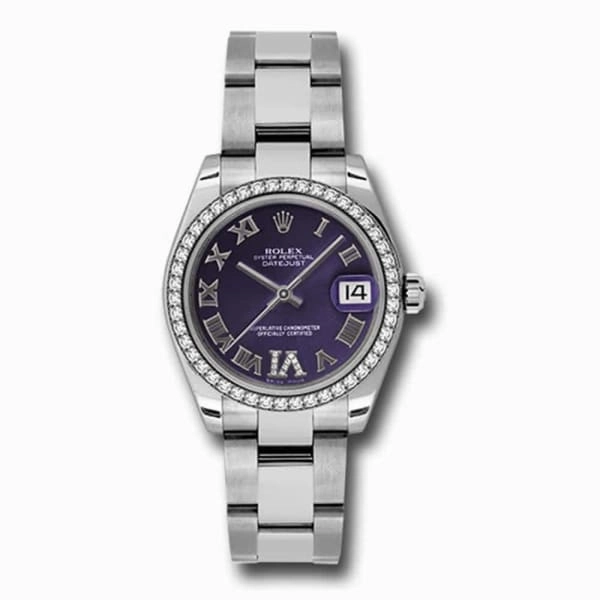 Rolex Datejust 31mm - Ref: 178384-0027 - Purple Dial & Diamond Bezel, Stainless Steel Oyster Bracelet Women's Watch