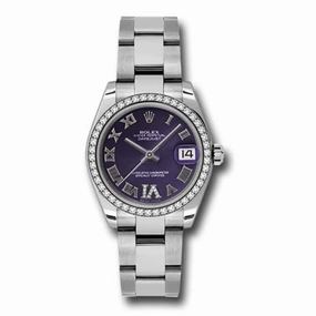 Rolex Datejust 31mm - Ref: 178384-0027 - Purple Dial & Diamond Bezel, Stainless Steel Oyster Bracelet Women's Watch
