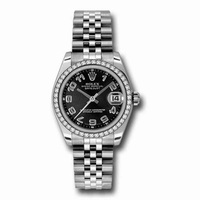 Rolex Datejust 31mm - Ref: 178384-0033 - Black Dial & Diamond Bezel, Stainless Steel Jubilee Bracelet Women's Watch