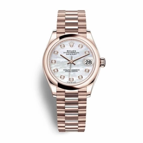 Rolex Datejust 31mm - Ref: 278245-0014 - White Mother of Pearl Diamond Dial, 18K Rose Gold Presidential Bracelet Women's Watch