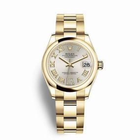 Rolex Datejust 31mm - Ref: 278248-0027 - Silver Roman Diamond Dial, 18K Yellow Gold Presidential Bracelet Women's Watch