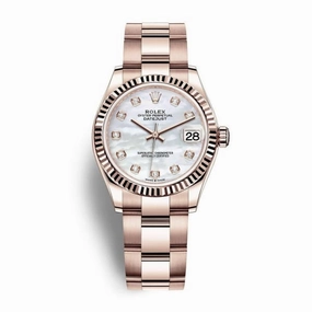 Rolex Datejust 31mm - Ref: 278275-0016 - White Mother of Pearl Diamond Dial, 18K Rose Gold Oyster Bracelet Women's Watch