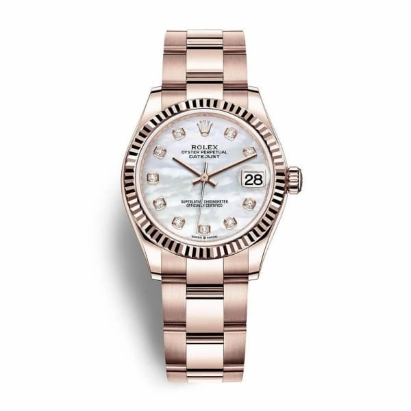 Rolex Datejust 31mm - Ref: 278275-0016 - White Mother of Pearl Diamond Dial, 18K Rose Gold Oyster Bracelet Women's Watch