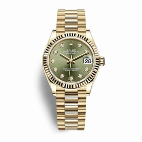 Rolex Datejust 31mm - Ref: 278278-0011 - Olive Green Diamond Dial, 18K Yellow Gold President Bracelet Women's Watch