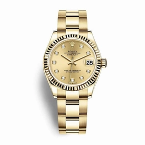 Rolex Datejust 31mm - Ref: 278278-0016 - Champagne Diamond Dial, 18K Yellow Gold Oyster Bracelet Women's Watch