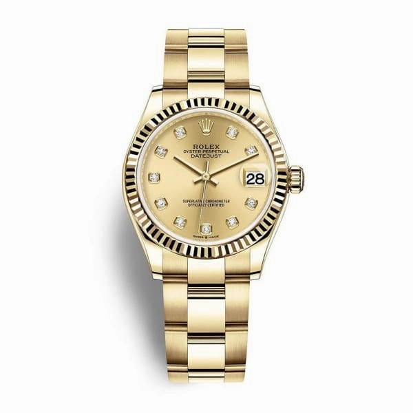 Rolex Datejust 31mm - Ref: 278278-0016 - Champagne Diamond Dial, 18K Yellow Gold Oyster Bracelet Women's Watch