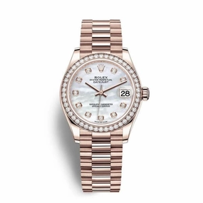 Rolex Datejust 31mm - Ref: 278285rbr-0005 - White Mother of Pearl Diamond Dial & Diamond Bezel, 18K Rose Gold President Bracelet Women's Watch