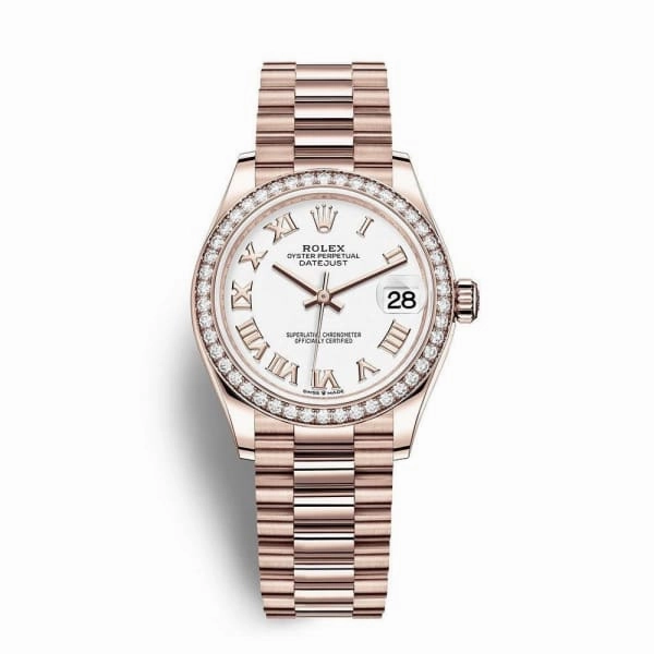 Rolex Datejust 31mm - Ref: 278285rbr-0008 - White Dial & Diamond Bezel, 18K Rose Gold President Bracelet Women's Watch