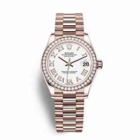 Rolex Datejust 31mm - Ref: 278285rbr-0008 - White Dial & Diamond Bezel, 18K Rose Gold President Bracelet Women's Watch