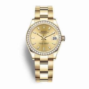 Rolex Datejust 31mm - Ref: 278288rbr-0021 - Champagne Stick Dial & Diamond Bezel, 18K Yellow Gold Oyster Bracelet Women's Watch
