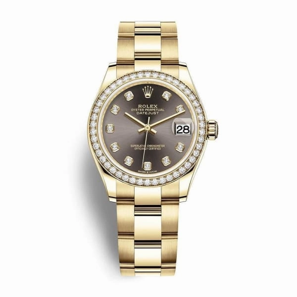Rolex Datejust 31mm - Ref: 278288rbr-0029 - Dark Grey Diamond Dial & Diamond Bezel, 18K Yellow Gold Oyster Bracelet Women's Watch
