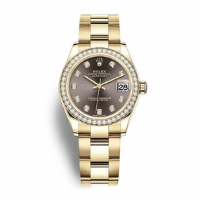 Rolex Datejust 31mm - Ref: 278288rbr-0029 - Dark Grey Diamond Dial & Diamond Bezel, 18K Yellow Gold Oyster Bracelet Women's Watch