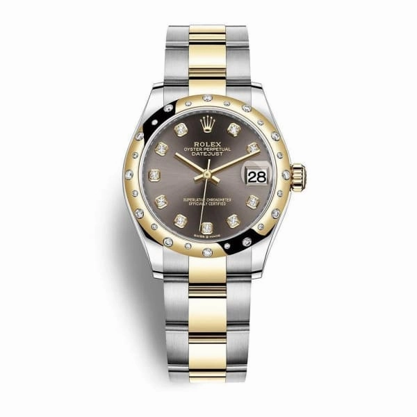 Rolex Datejust 31mm - Ref: 278343rbr-0021 - Dark Grey Diamond Dial & Diamond Bezel, Two Tone Stainless Steel & 18K Yellow Gold Oyster Bracelet Women's Watch