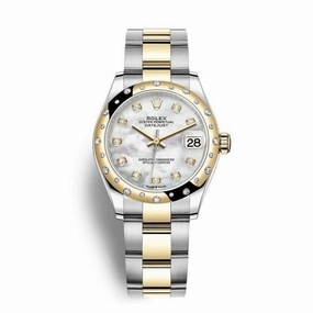 Rolex Datejust 31mm - Ref: 278343rbr-0027 - White Mother of Pearl Diamond Dial & Diamond Bezel, Two Tone Stainless Steel & 18K Yellow Gold Oyster Bracelet Women's Watch