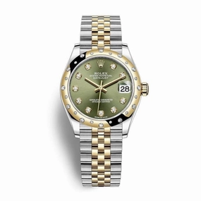 Rolex Datejust 31mm - Ref: 278343rbr-0030 - Olive Green Diamond Dial & Diamond Bezel, Two Tone Stainless Steel & 18K Yellow Gold Jubilee Bracelet Women's Watch