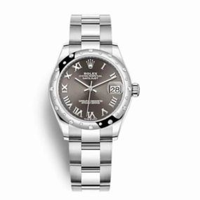 Rolex Datejust 31mm - Ref: 278344rbr-0023 - Dark Grey Roman Dial & Diamond Bezel, Stainless Steel Oyster Bracelet Women's Watch