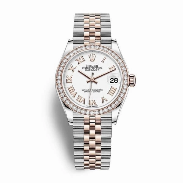 Rolex Datejust 31mm - Ref: 278381rbr-0004 - White Roman Dial & Diamond Bezel, Two Tone Stainless Steel & 18K Rose Gold Jubilee Bracelet Women's Watch