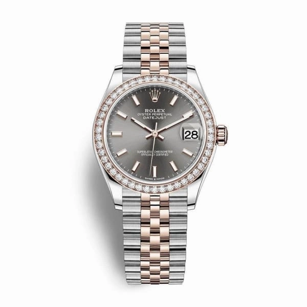 Rolex Datejust 31mm - Ref: 278381rbr-0018 - Slate Dark Grey Stick Dial & Diamond Bezel, Two Tone Stainless Steel & 18K Rose Gold Jubilee Bracelet Women's Watch