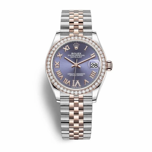 Rolex Datejust 31mm - Ref: 278381rbr-0020 - Aubergine Purple Roman Diamond Dial & Diamond Bezel, Two Tone Stainless Steel & 18K Rose Gold Jubilee Bracelet Women's Watch