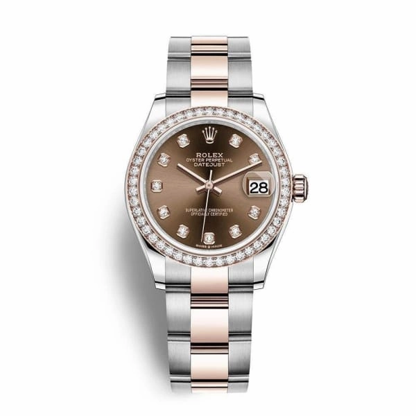 Rolex Datejust 31mm - Ref: 278381rbr-0027 - Chocolate Diamond Dial & Diamond Bezel, Two Tone Stainless Steel & 18K Rose Gold Oyster Bracelet Women's Watch