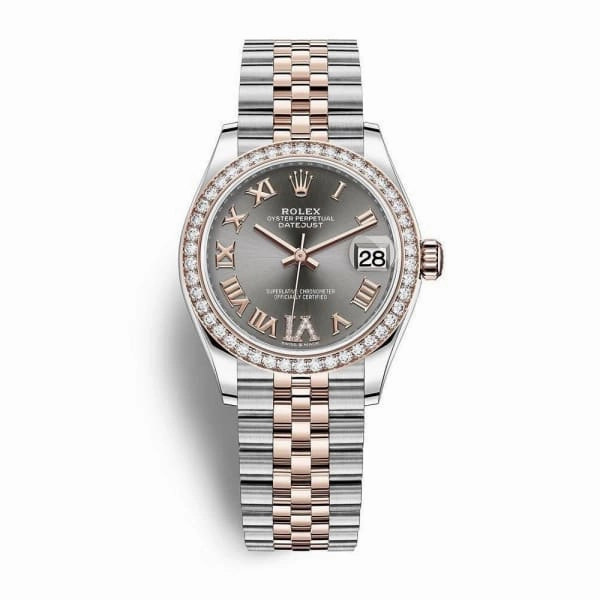 Rolex Datejust 31mm - Ref: 278381rbr-0030 - Slate Dark Grey Roman Diamond Dial & Diamond Bezel, Two Tone Stainless Steel & 18K Rose Gold Jubilee Bracelet Women's Watch