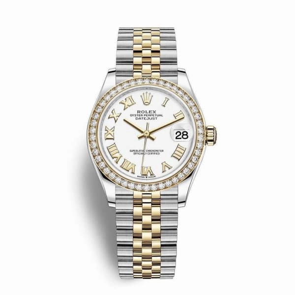 Rolex Datejust 31mm - Ref: 278383rbr-0002 - White Roman Dial & Diamond Bezel, Two Tone Stainless Steel & 18K Yellow Gold Jubilee Bracelet Women's Watch