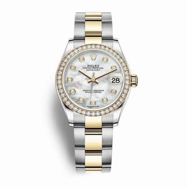 Rolex Datejust 31mm - Ref: 278383rbr-0027 - White Mother of Pearl Diamond Dial & Diamond Bezel, Two Tone Stainless Steel & 18K Yellow Gold Oyster Bracelet Women's Watch