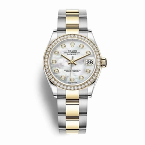 Rolex Datejust 31mm - Ref: 278383rbr-0027 - White Mother of Pearl Diamond Dial & Diamond Bezel, Two Tone Stainless Steel & 18K Yellow Gold Oyster Bracelet Women's Watch