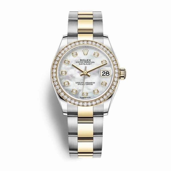 Rolex Datejust 31mm - Ref: 278383rbr-0027 - White Mother of Pearl Diamond Dial & Diamond Bezel, Two Tone Stainless Steel & 18K Yellow Gold Oyster Bracelet Women's Watch