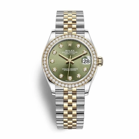 Rolex Datejust 31mm - Ref: 278383rbr-0030 - Olive Green Diamond Dial & Diamond Bezel, Two Tone Stainless Steel & 18K Yellow Gold Jubilee Bracelet Women's Watch