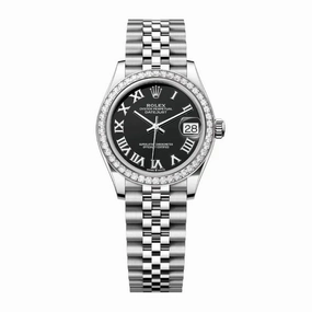 Rolex Datejust 31mm - Ref: 278384rbr-0002 - Black Roman Dial & Diamond Bezel, Stainless Steel Jubilee Bracelet Women's Watch