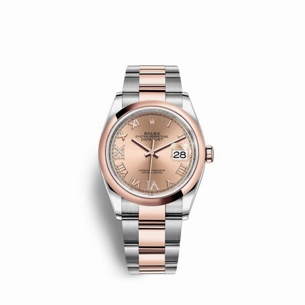Rolex Datejust 36mm - Ref: 126201-0028 - Rose Roman Diamond Dial, Two Tone Stainless Steel & 18K Rose Gold Oyster Bracelet Watch