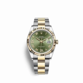 Rolex Datejust 36mm - Ref: 126233-0026 - Green Roman Diamond Dial, Two Tone Stainless Steel & 18K Yellow Gold Oyster Bracelet Watch