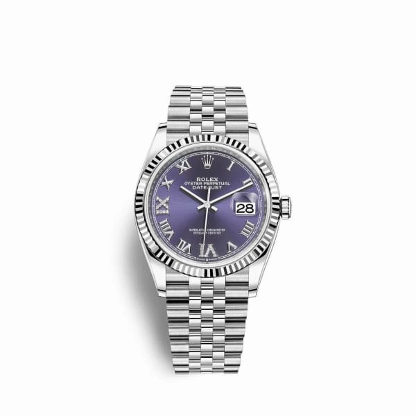 Rolex Datejust 36mm - Ref: 126234-0021 - Aubergine Purple Roman Diamond Dial, Stainless Steel Jubilee Bracelet Watch