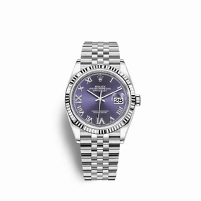 Rolex Datejust 36mm - Ref: 126234-0021 - Aubergine Purple Roman Diamond Dial, Stainless Steel Jubilee Bracelet Watch