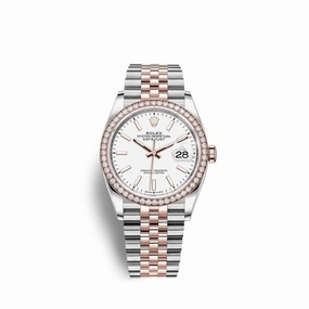 Rolex Datejust 36mm - Ref: 126281rbr-0005 - White Stick Dial & Diamond Bezel, Two Tone Stainless Steel & 18K Rose Gold Jubilee Bracelet Watch