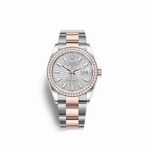 Rolex Datejust 36mm - Ref: 126281rbr-0022 - Silver Fluted Motif Dial & Diamond Bezel, Two Tone Stainless Steel & 18K Rose Gold Jubilee Bracelet Watch