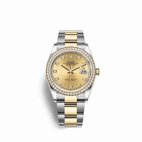 Rolex Datejust 36mm - Ref: 126283rbr-0004 - Champagne Diamond Dial & Diamond Bezel, Two Tone Stainless Steel & 18K Yellow Gold Oyster Bracelet Watch