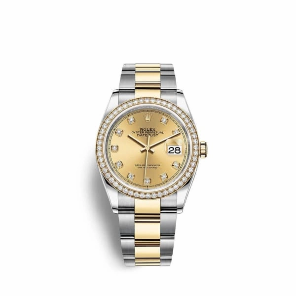 Rolex Datejust 36mm - Ref: 126283rbr-0004 - Champagne Diamond Dial & Diamond Bezel, Two Tone Stainless Steel & 18K Yellow Gold Oyster Bracelet Watch