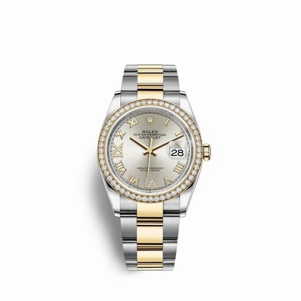 Rolex Datejust 36mm - Ref: 126283rbr-0018 - Silver Roman Diamond Dial & Diamond Bezel, Two Tone Stainless Steel & 18K Yellow Gold Oyster Bracelet Watch